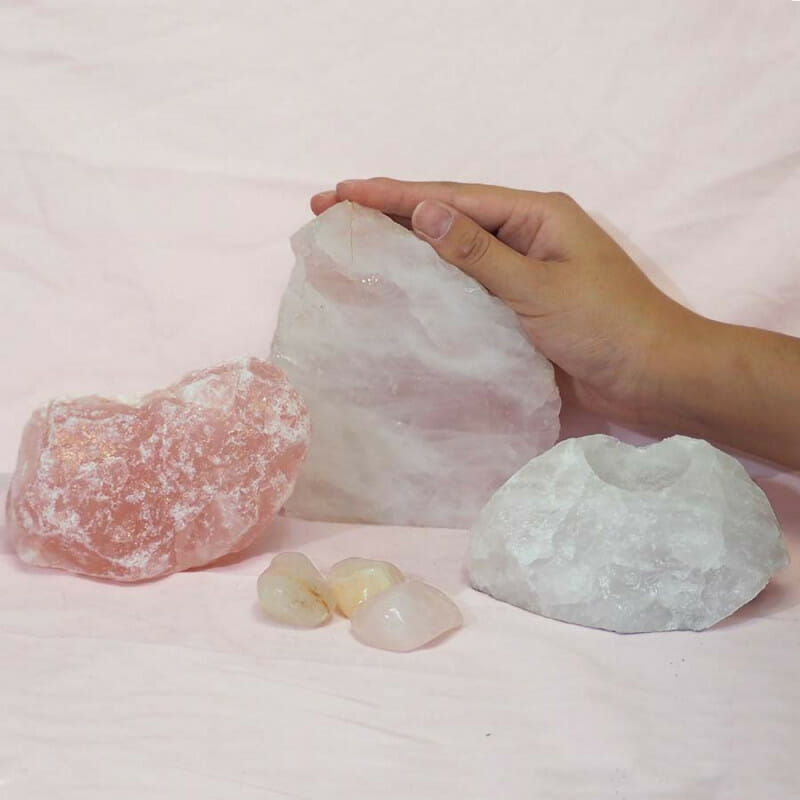 Divine Rose Quartz Crystal Set J296 4 Divine Rose Quartz Crystal Set J296 | Himalayan Salt Factory