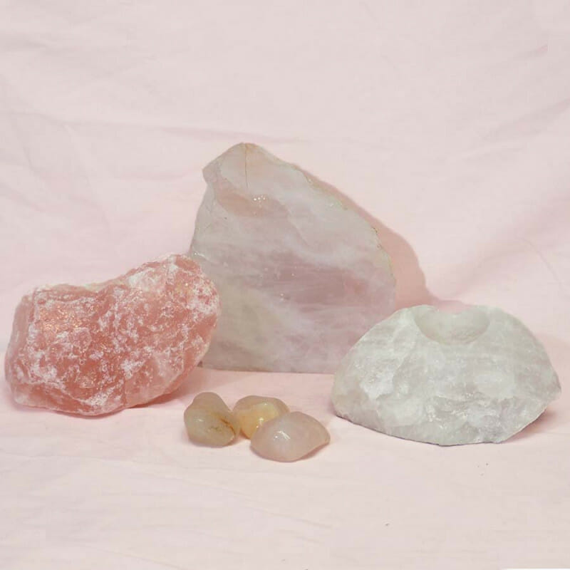 Divine Rose Quartz Crystal Set J296 3 Divine Rose Quartz Crystal Set J296 | Himalayan Salt Factory