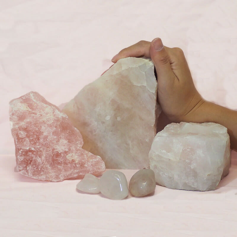 Divine Rose Quartz Crystal Set J312 4 Divine Rose Quartz Crystal Set J312 | Himalayan Salt Factory