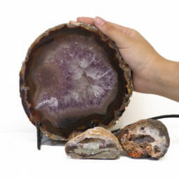 Natural Agate Thick Sliced Crystal Lamp with Agate Mini Geode J105 | Himalayan Salt Factory