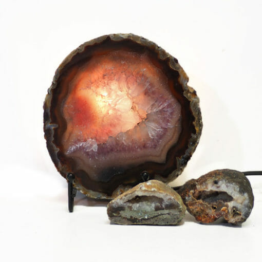 Natural Agate Thick Sliced Crystal Lamp with Agate Mini Geode J105 | Himalayan Salt Factory