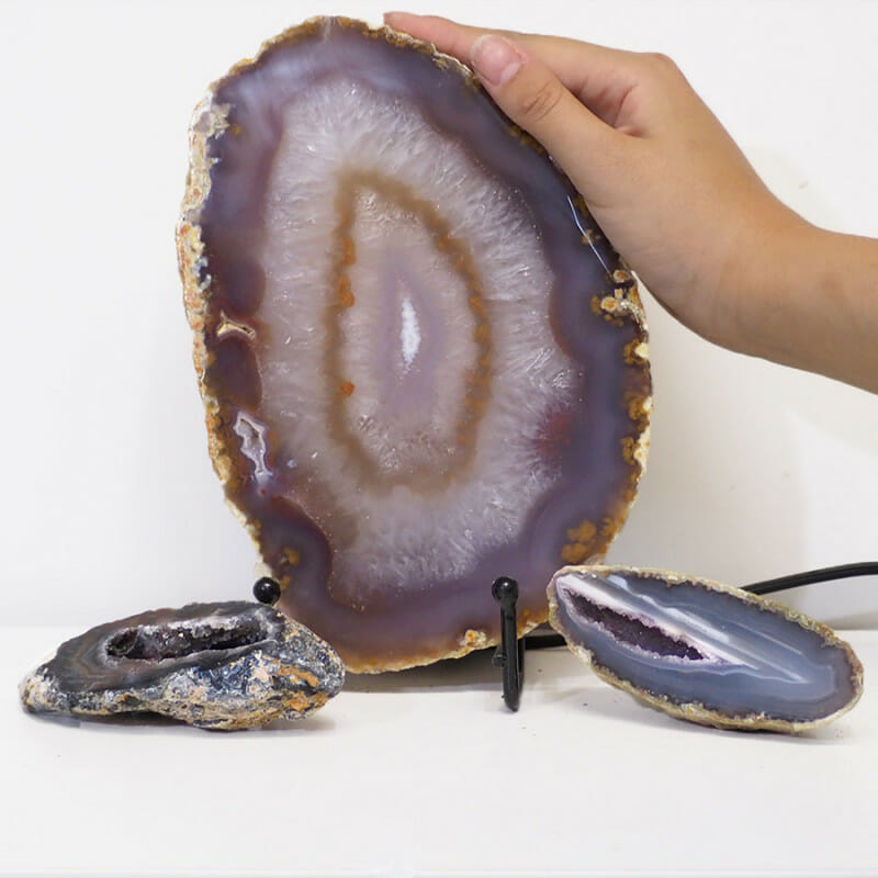1.1kg Natural Agate Thick Sliced Crystal Lamp with Agate Mini Geode J111 4 Natural Agate Thick Sliced Crystal Lamp with Agate Mini Geode J111 | Himalayan Salt Factory