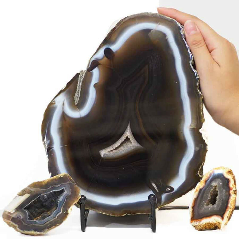 1.9kg Natural Agate Thick Sliced Crystal Lamp with Agate Mini Geode J249 4 Natural Agate Thick Sliced Crystal Lamp with Agate Mini Geode J249 | Himalayan Salt Factory