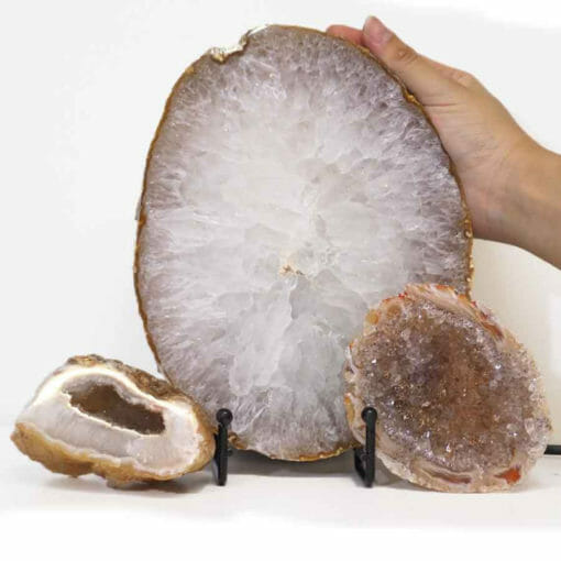 Natural Agate Thick Sliced Crystal Lamp with Agate Mini Geode J252 | Himalayan Salt Factory