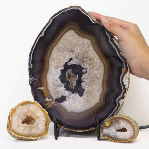 Natural Agate Thick Sliced Crystal Lamp with Agate Mini Geode J254 | Himalayan Salt Factory