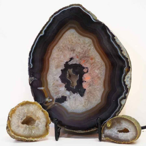 Natural Agate Thick Sliced Crystal Lamp with Agate Mini Geode J254 | Himalayan Salt Factory