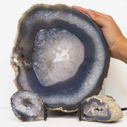 Natural Agate Thick Sliced Crystal Lamp with Agate Mini Geode J264 | Himalayan Salt Factory