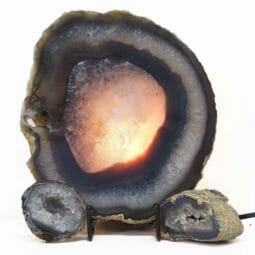 Natural Agate Thick Sliced Crystal Lamp with Agate Mini Geode J264 | Himalayan Salt Factory