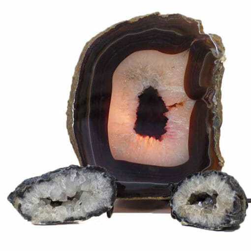 Natural Agate Thick Sliced Crystal Lamp with Agate Mini Geode J265 | Himalayan Salt Factory