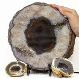 Natural Agate Thick Sliced Crystal Lamp with Agate Mini Geode J269 | Himalayan Salt Factory