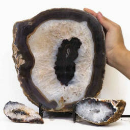 Natural Agate Thick Sliced Crystal Lamp with Agate Mini Geode J270 | Himalayan Salt Factory