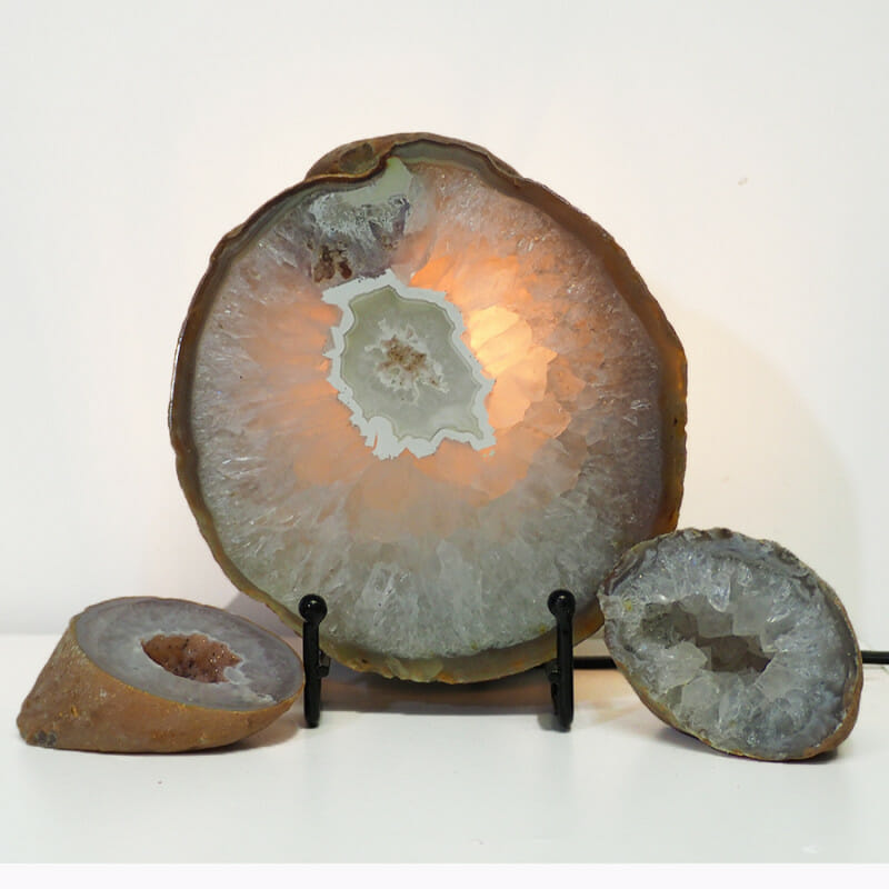 1.08kg Natural Agate Thick Sliced Crystal Lamp with Agate Mini Geode J91 3 Natural Agate Thick Sliced Crystal Lamp with Agate Mini Geode J91 | Himalayan Salt Factory