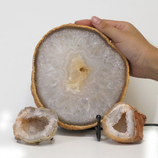 Natural Agate Thick Sliced Crystal Lamp with Agate Mini Geode J92 | Himalayan Salt Factory