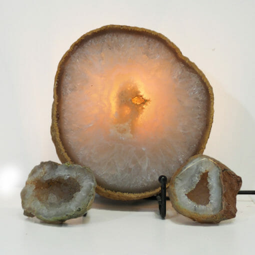 Natural Agate Thick Sliced Crystal Lamp with Agate Mini Geode J92 | Himalayan Salt Factory