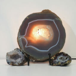 Natural Agate Thick Sliced Crystal Lamp with Agate Mini Geode J95 | Himalayan Salt Factory