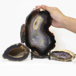 Natural Agate Thick Sliced Crystal Lamp with Agate Mini Geode J99 | Himalayan Salt Factory