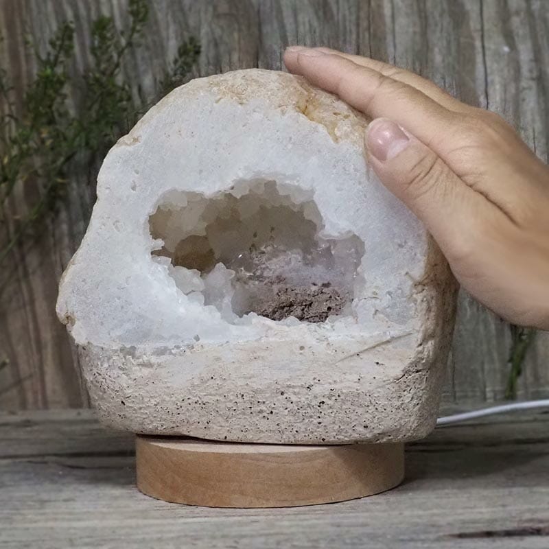 2.09kg Natural Calcite Geode Lamp with Large LED Light Base DB017 5 Natural Calcite Geode Lamp with Large LED Light Base DB017 | Himalayan Salt Factory