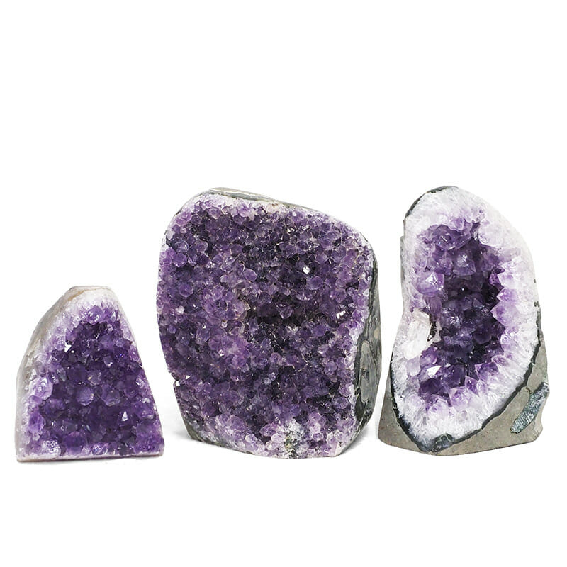 1.87kg Amethyst Polished Crystal Geode Specimen Set 3 Pieces DR110 3 1.87kg Amethyst Polished Crystal Geode Specimen Set 3 Pieces DR110 | Himalayan Salt Factory