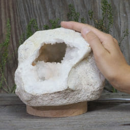2.39kg Natural Calcite Geode Lamp with Large LED Light Base DB079 | Himalayan Salt Factory