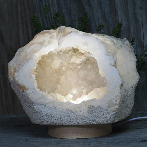 2.80kg Natural Calcite Geode Lamp with Large LED Light Base DR155 | Himalayan Salt Factory