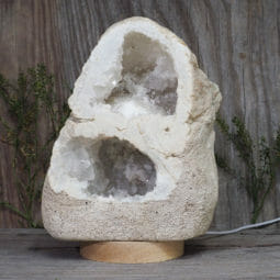 3.00kg Natural Calcite Geode Lamp with Large LED Light Base DR168 | Himalayan Salt Factory