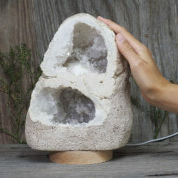 3.00kg Natural Calcite Geode Lamp with Large LED Light Base DR168 | Himalayan Salt Factory