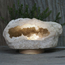 2.82kg Natural Calcite Geode Lamp with Large LED Light Base DR152 | Himalayan Salt Factory