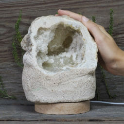 2.06kg Natural Calcite Geode Lamp with Large LED Light Base DS1958 | Himalayan Salt Factory