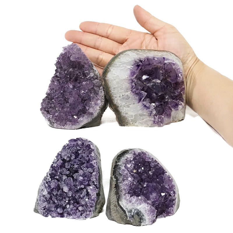 2.07kg Amethyst Polished Crystal Geode Specimen Set 4 Pieces L083 4 Amethyst Polished Crystal Druze Specimen Set 4 L083 | Himalayan Salt Factory
