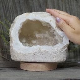 Natural Calcite Geode Lamp with Large LED Light Base DB223 | Himalayan Salt Factory
