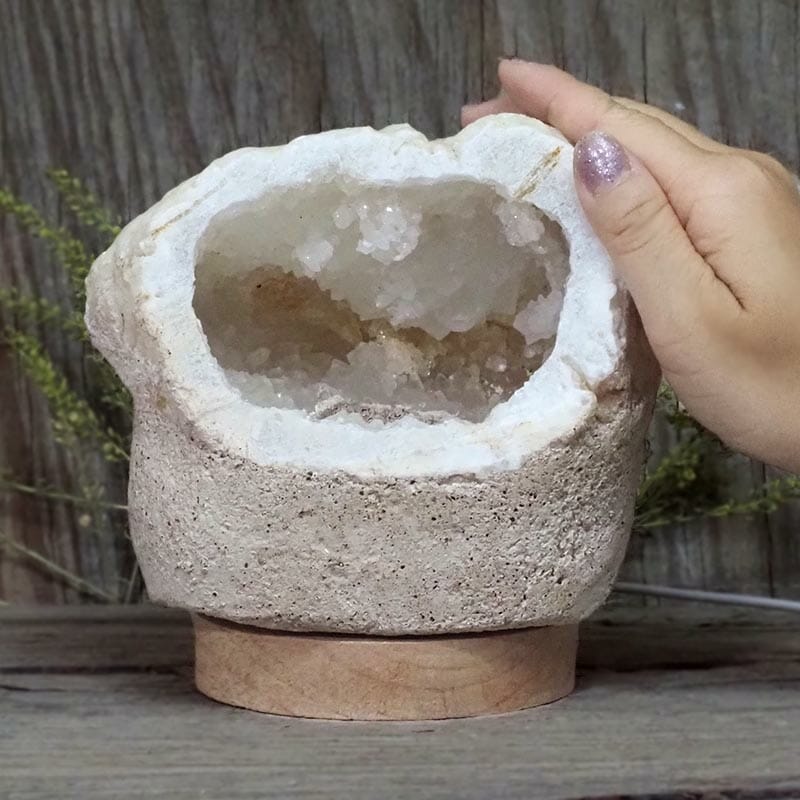 2.04kg Natural Calcite Geode Lamp with Large LED Light Base DB224 5 Natural Calcite Geode Lamp with Large LED Light Base DB224 | Himalayan Salt Factory