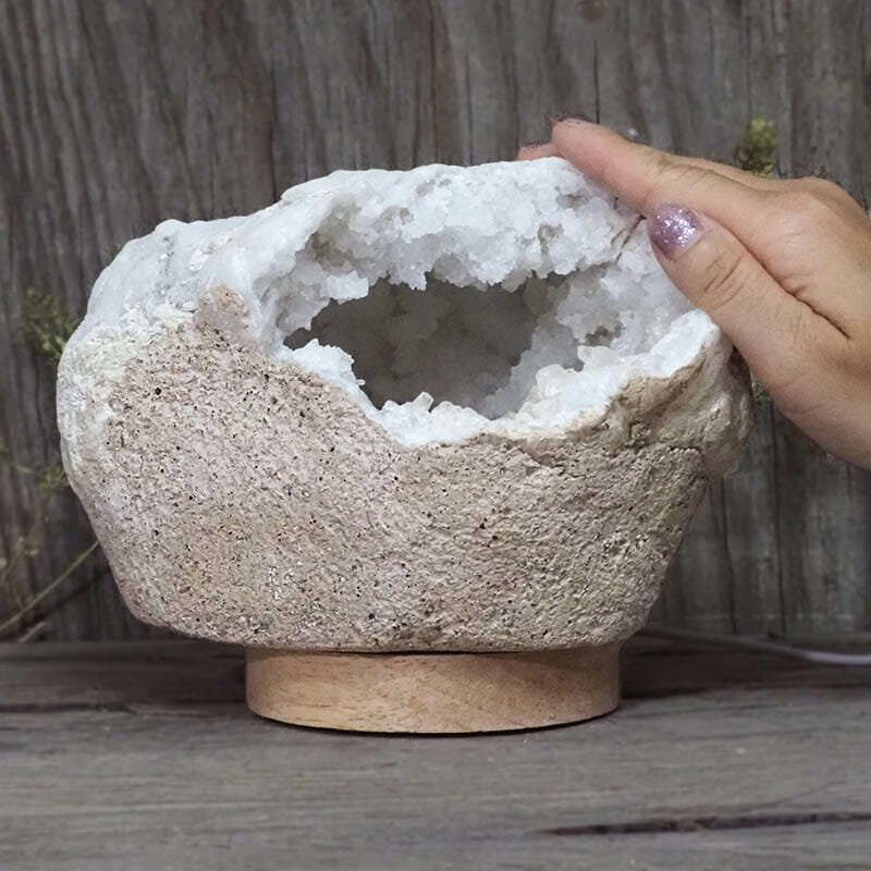 2.47kg Natural Calcite Geode Lamp with Large LED Light Base DB227 5 Natural Calcite Geode Lamp with Large LED Light Base DB227 | Himalayan Salt Factory