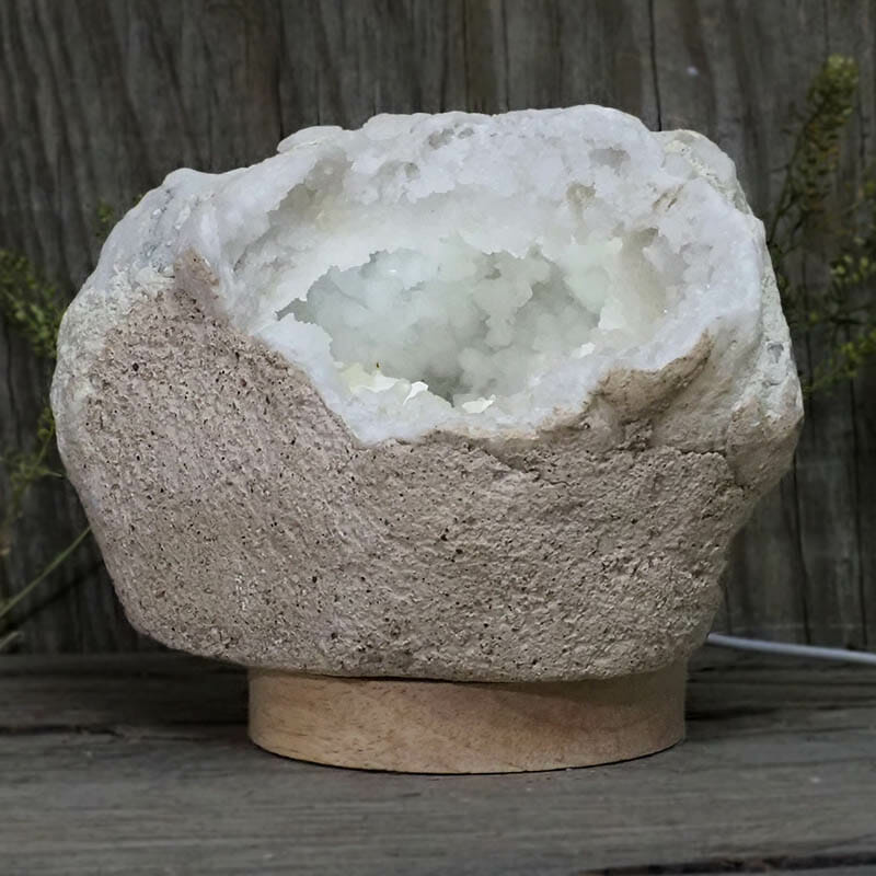 2.47kg Natural Calcite Geode Lamp with Large LED Light Base DB227 3 Natural Calcite Geode Lamp with Large LED Light Base DB227 | Himalayan Salt Factory