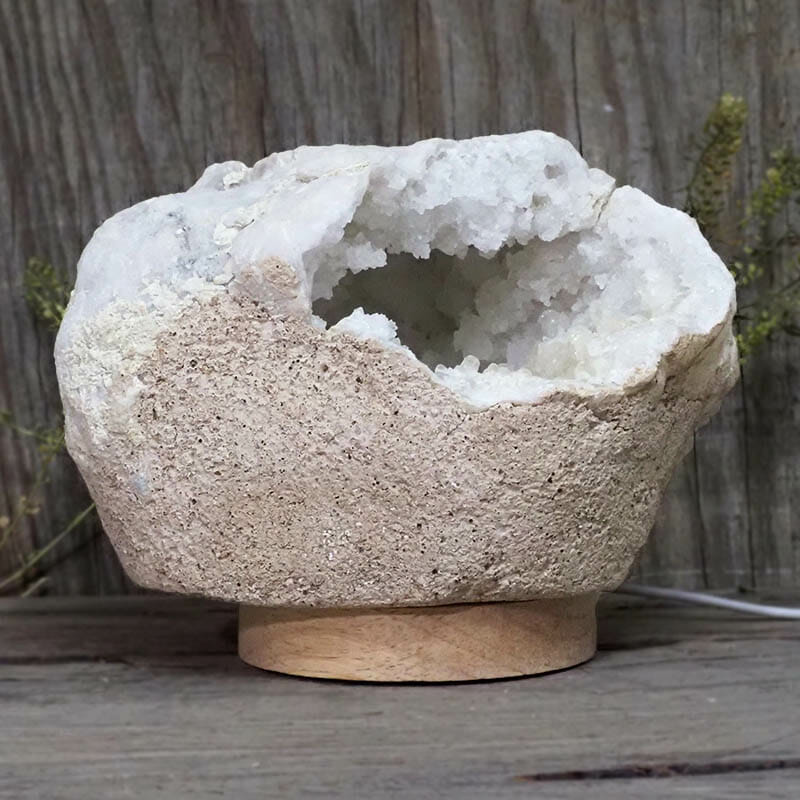 2.47kg Natural Calcite Geode Lamp with Large LED Light Base DB227 4 Natural Calcite Geode Lamp with Large LED Light Base DB227 | Himalayan Salt Factory