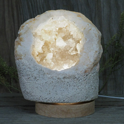2.30kg Natural Calcite Geode Lamp with Large LED Light Base DB205 | Himalayan Salt Factory