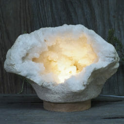 3.67kg Natural Calcite Geode Lamp with Large LED Light Base DN1659 | Himalayan Salt Factory