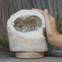 2.30kg Natural Calcite Geode Lamp with Large LED Light Base DN1672 | Himalayan Salt Factory