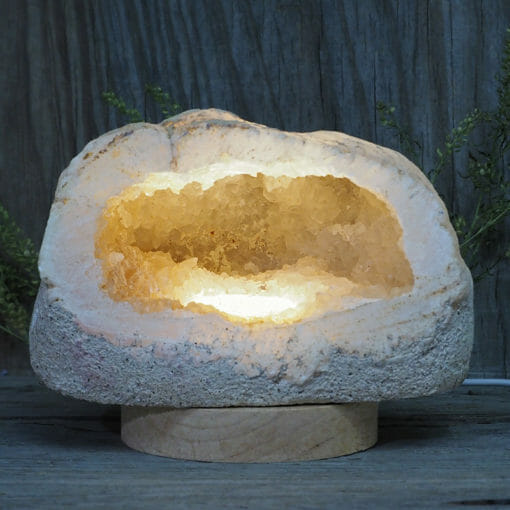 2.01kg Natural Calcite Geode Lamp with Large LED Light Base DN1680 | Himalayan Salt Factory