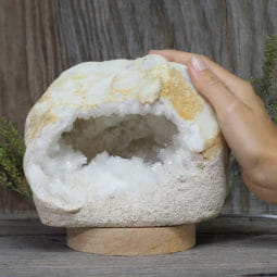 2.67kg Natural Calcite Geode Lamp with Large LED Light Base DN1681 | Himalayan Salt Factory