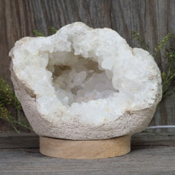 2.05kg Natural Calcite Geode Lamp with Large LED Light Base DN1683 | Himalayan Salt Factory