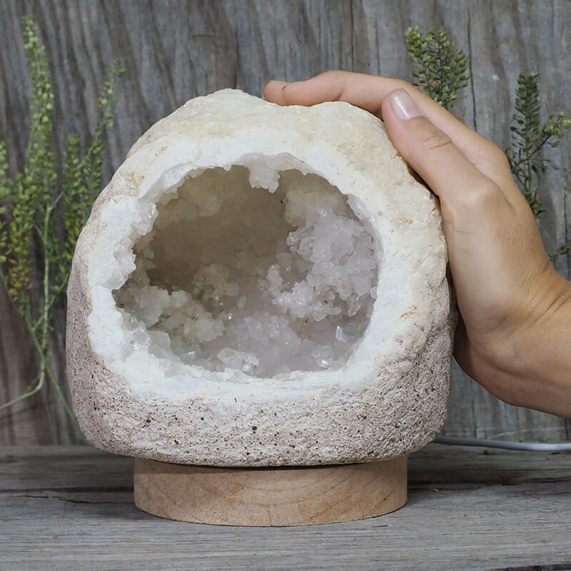 1.97kg Natural Calcite Geode Lamp with Large LED Light Base DN1652 5 1.97kg Natural Calcite Geode Lamp with Large LED Light Base DN1652 | Himalayan Salt Factory