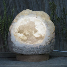 1.97kg Natural Calcite Geode Lamp with Large LED Light Base DN1652 | Himalayan Salt Factory