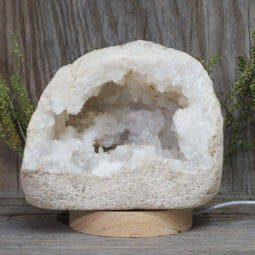 2.49kg Natural Calcite Geode Lamp with Large LED Light Base DN1658 | Himalayan Salt Factory