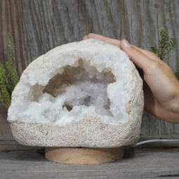 2.49kg Natural Calcite Geode Lamp with Large LED Light Base DN1658 | Himalayan Salt Factory