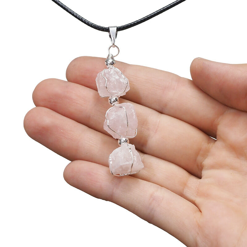 Triple Rose Quartz Rough Pendant 4 Triple Rose Quartz Rough Pendant | Himalayan Salt Factory