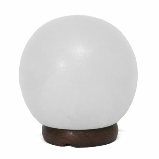 White 6” Sphere Salt Lamp – Timber Base (12V – 12W) | Himalayan Salt Factory