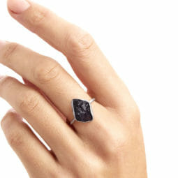 Natural Black Tourmaline Rough Ring - Adjustable Sliver Plated | Himalayan Salt Factory