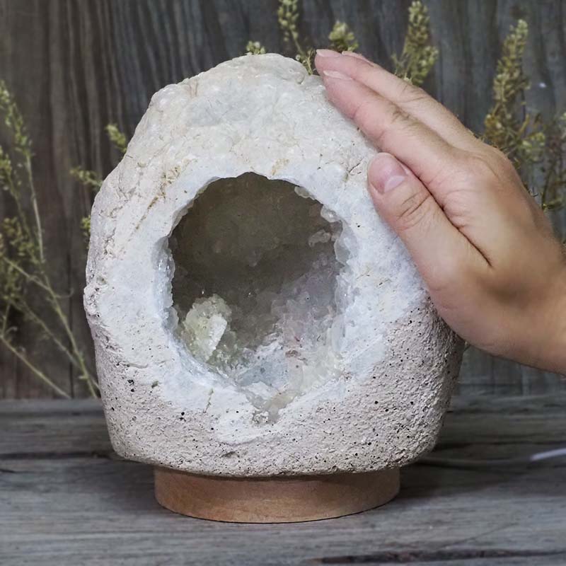 2.59kg Natural Calcite Geode Lamp with Large LED Light Base DB279 5 2.59kg Natural Calcite Geode Lamp with Large LED Light Base DB279 | Himalayan Salt Factory