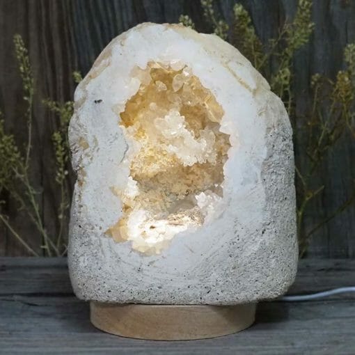 2.04kg Natural Calcite Geode Lamp with Large LED Light Base DB284 | Himalayan Salt Factory
