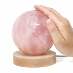 1.54kg Rose Quartz Sphere with LED Large Base DS2022 13 Rose Quartz Sphere with LED Large Base DS2022 | Himalayan Salt Factory
